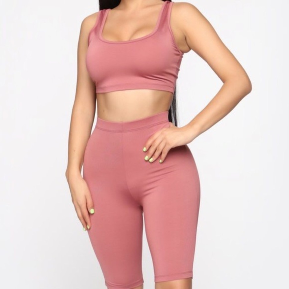 Crop Top and Biker Short Set - Mauve